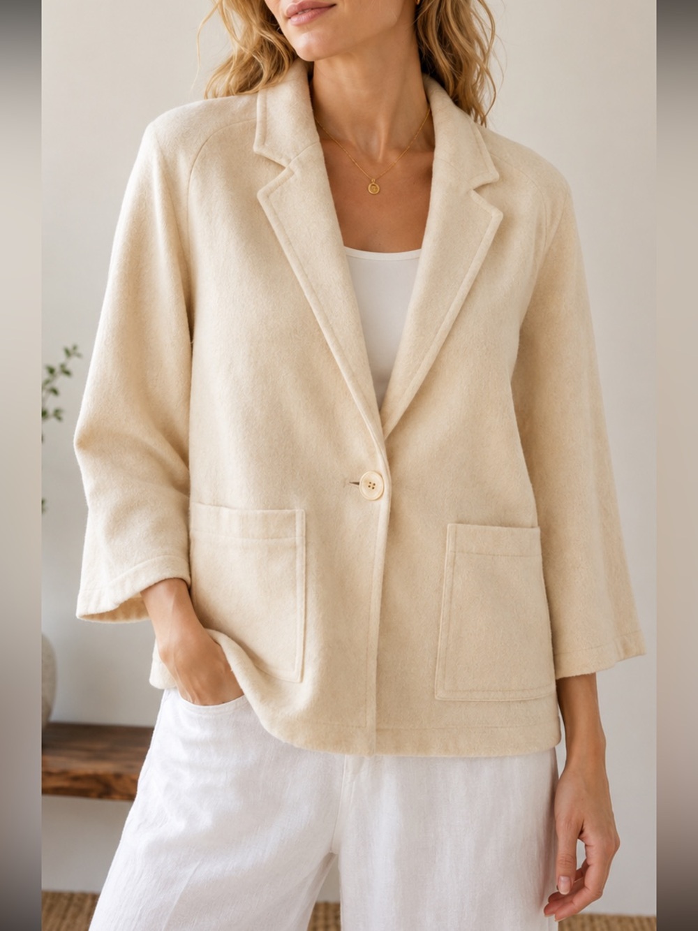 Vintage Campus Casuals Ivory Wool Blend Blazer Jacket Size 15 USA